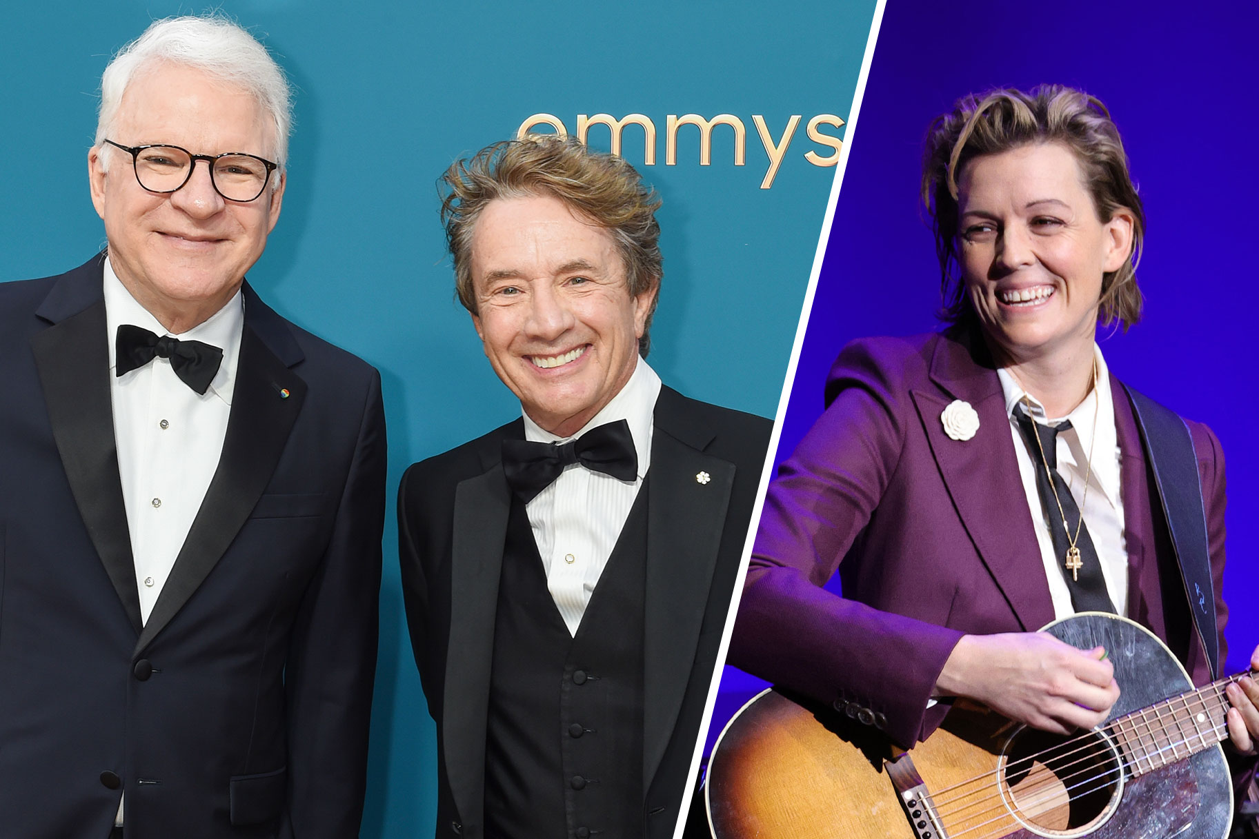 Split image of Steve Martin, Martin Short and Brandi Carlile