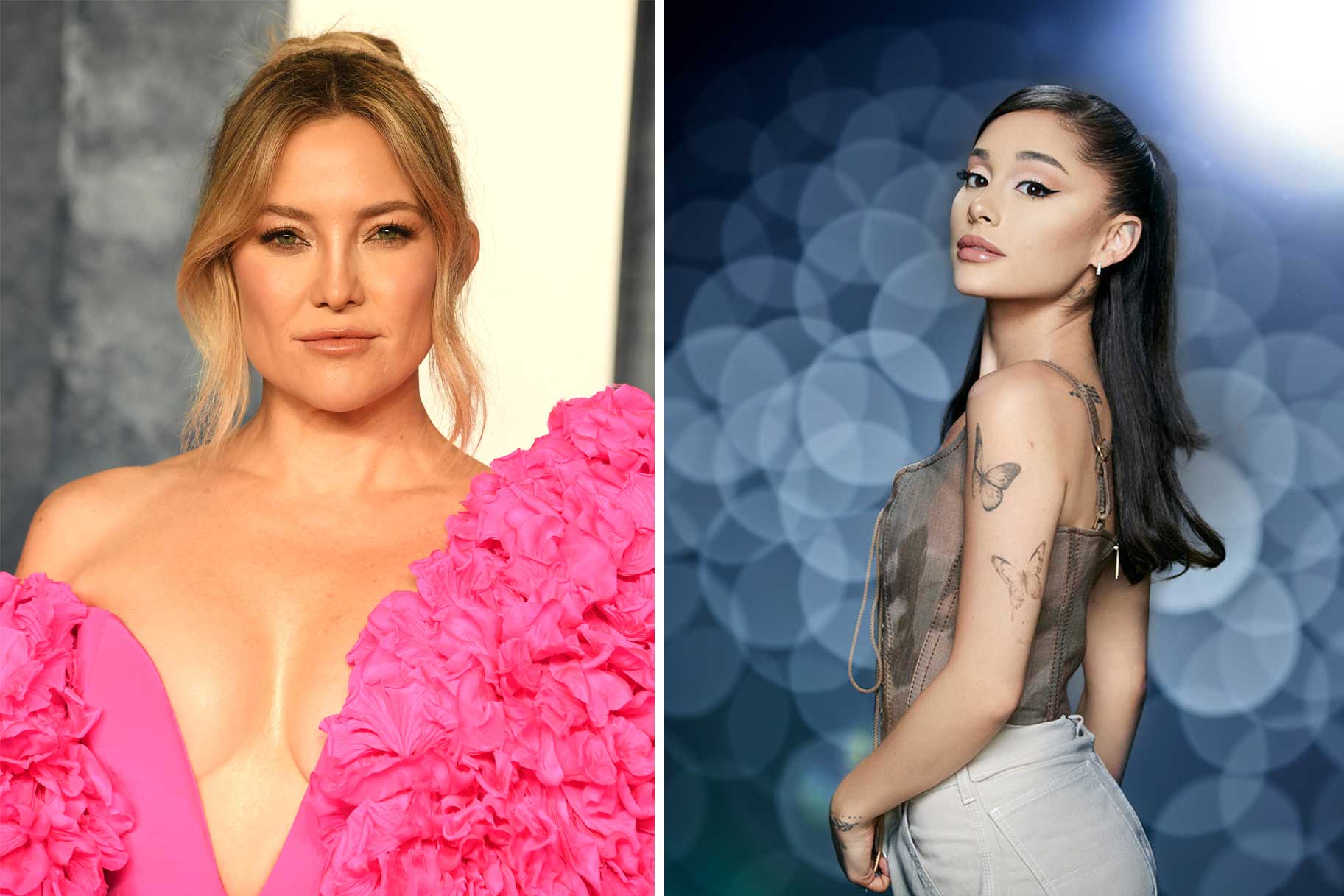 Split image of Kate Hudson and Ariana Grande.