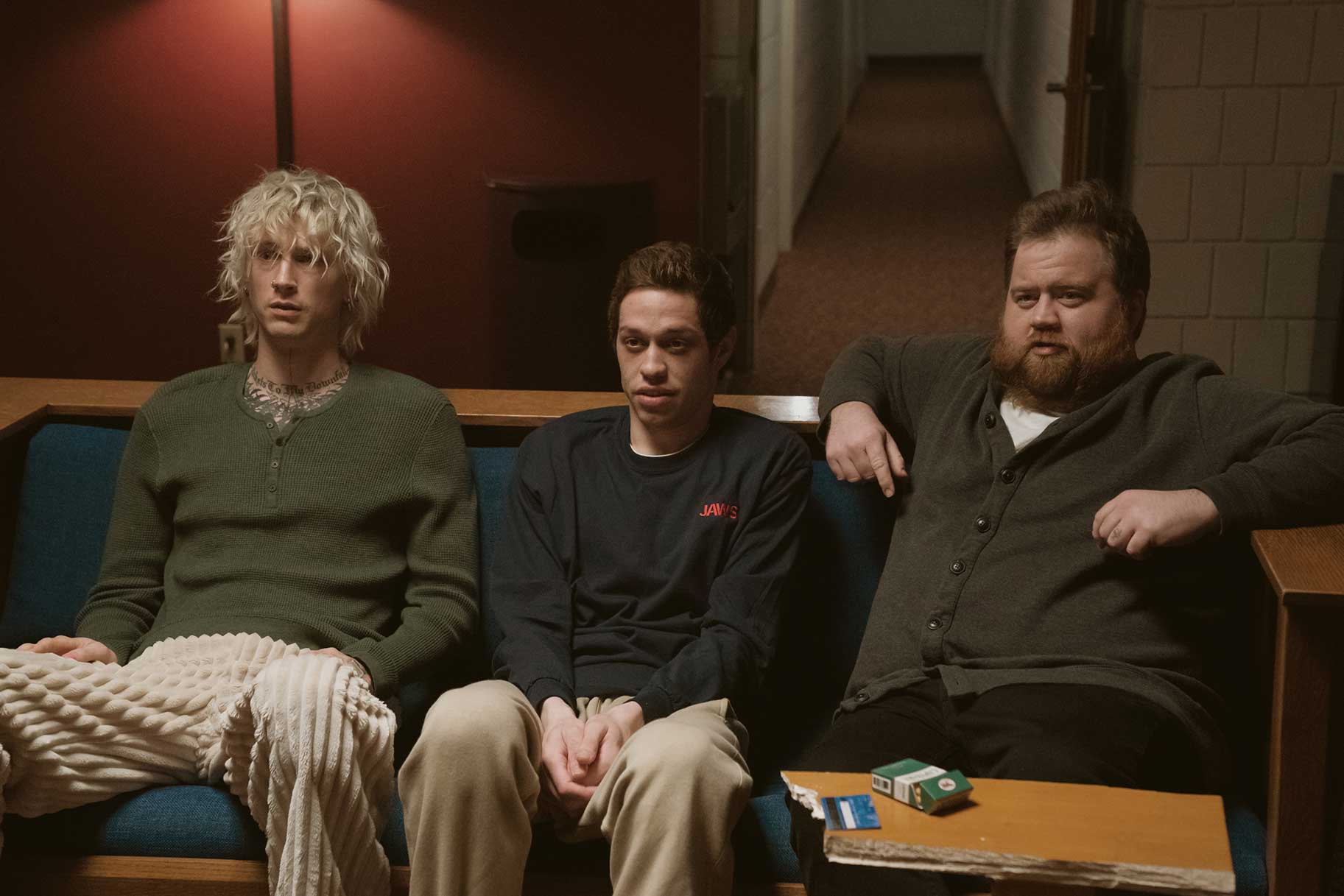 Bupkis Season 1 Episode 8 -- Pictured: (l-r) Colson Baker as Colson, Pete Davidson as Pete Davidson, Paul Walter Hauser as Hauser.