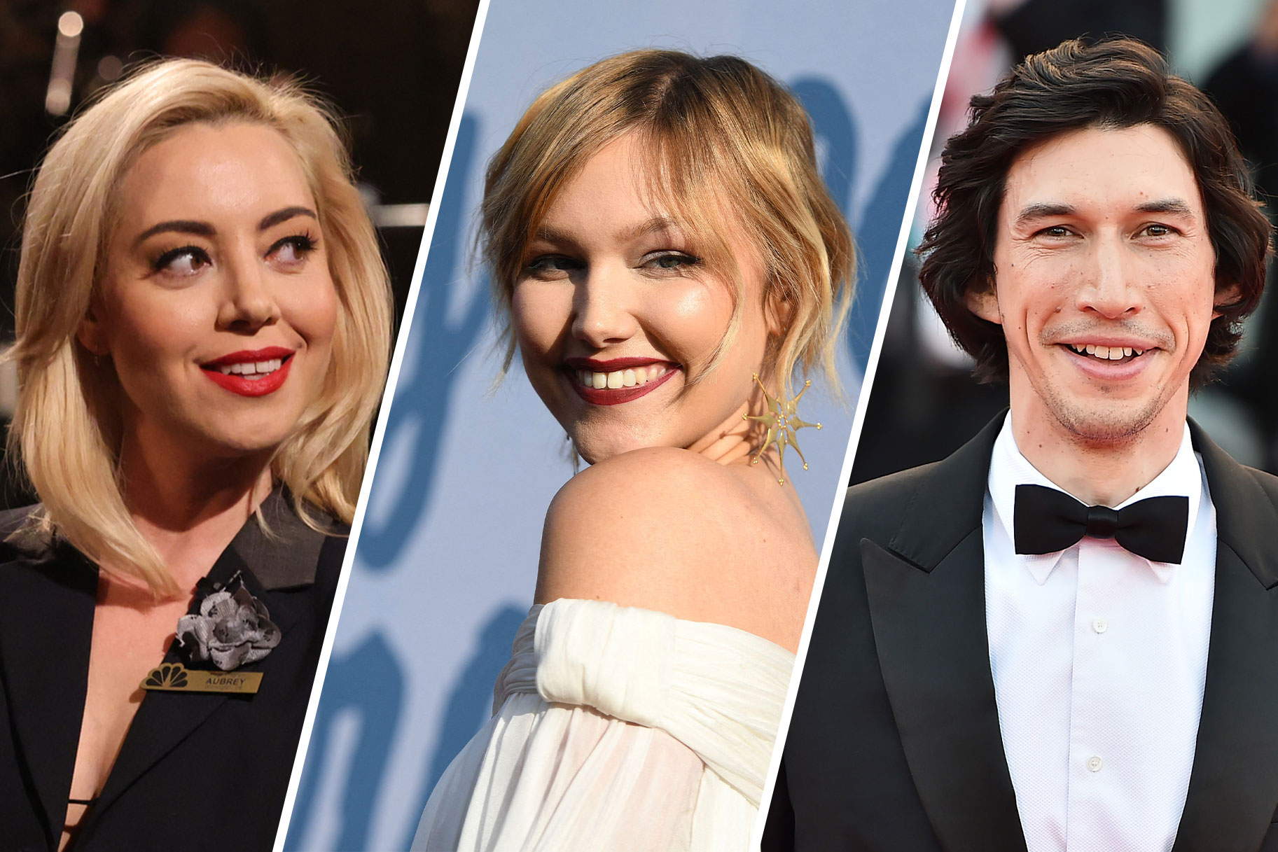 Split image Aubrey Plaza, Grace Vanderwaal, and Adam Driver