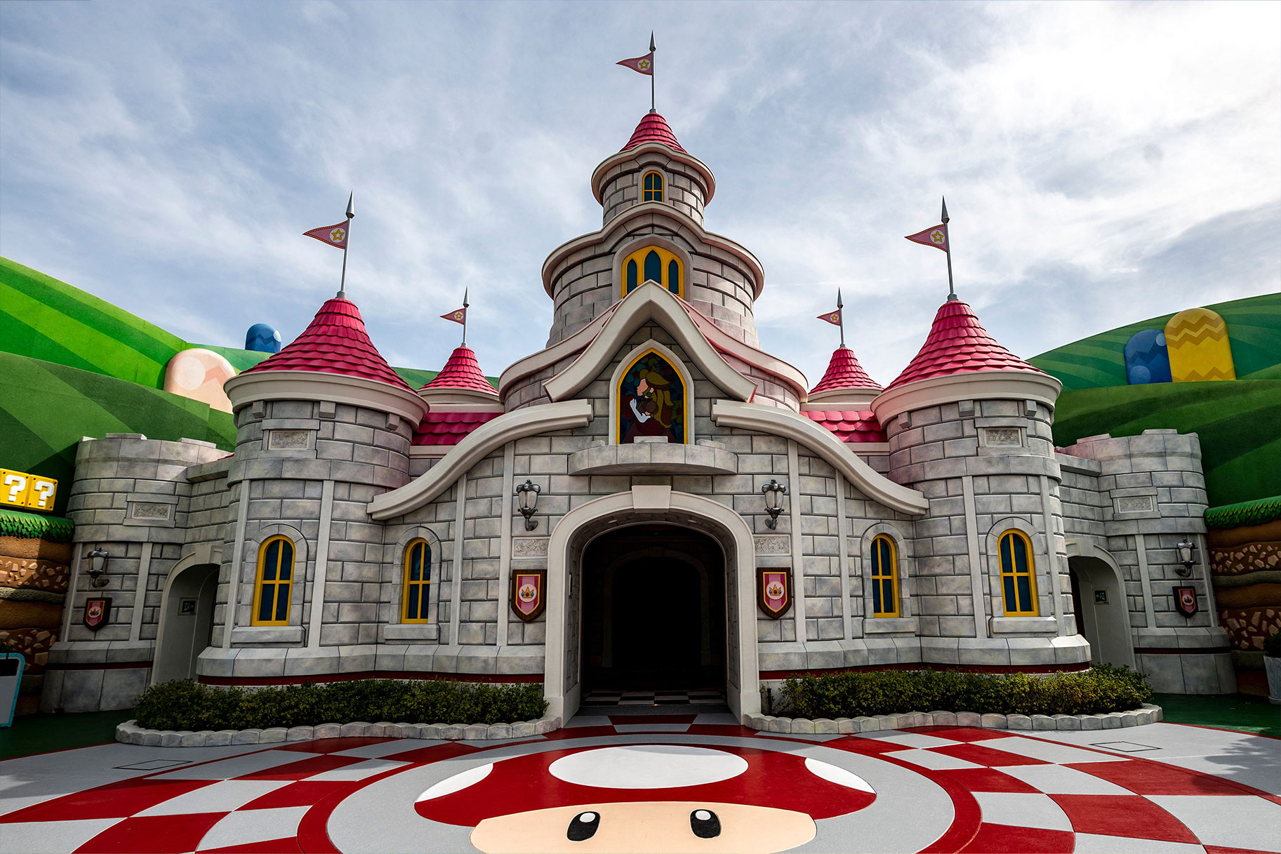 Peach's Castle during a media preview of the Super Nintendo World at Universal Studios Japa