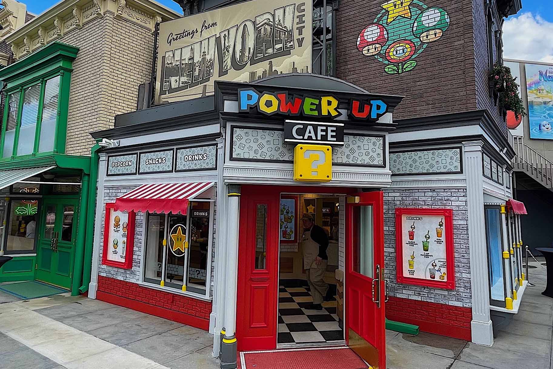 An exterior shot of the new Super Mario World Restaurant at Universal Studios Hollywood.