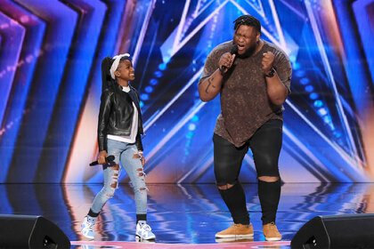 Uncle and Niece Duo, Jojo And Bri, performing on the America's Got Talent stage