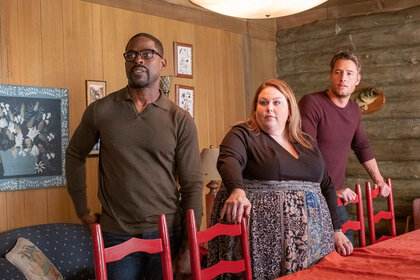 Sterling K. Brown as Randall, Chrissy Metz as Kate, and Justin Hartley as Kevin