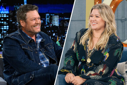 Split image of Kelly Clarkson and Blake Shelton