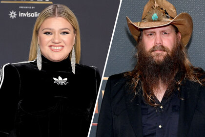 A split of Kelly Clarkson and Chris Stapleton