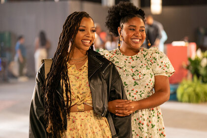 Sam (Chloe Bailey) and Jess (Anjelika Washington) in Praise This, directed by Tina Gordon