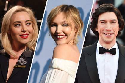 Split image Aubrey Plaza, Grace Vanderwaal, and Adam Driver