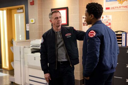 Christopher Herrmann (David Eigenberg) and Darren Ritter (Daniel Kyri) appear in a scene from Chicago Fire.