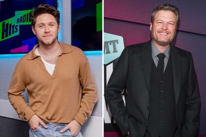 Split image of Niall Horan and Blake Shelton.