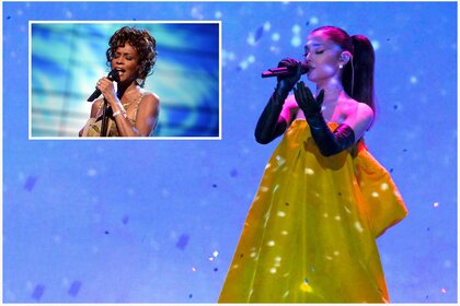 Images of Ariana Grande and Whitney Houston performing.