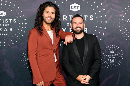 Dan Smyers and Shay Mooney on the red carpet of the 2022 CMT Artists Of The Year