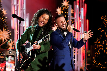 Dan Smyers and Shay Mooney performing at Rockefeller Center.