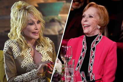 Split images of Dolly Parton and Carol Burnett.