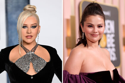 Split image of Christina Aguilera and Selena Gomez