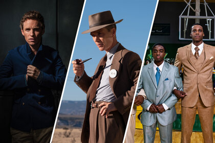 Split image of Eddie Redmayne, Cillian Murphy in Oppenheimer, and Caleb McLaughlin and Mookie Cook in Shooting Stars