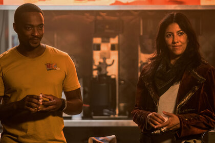 Pictured: (l-r) Anthony Mackie as John Doe, Stephanie Beatriz as Quiet