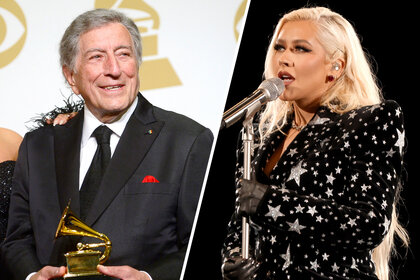 Split iamge of Tony Bennett and Christina Aguilera