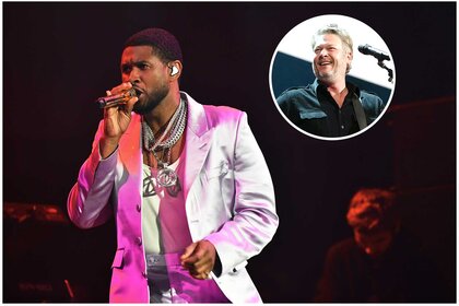 Images of Usher and Blake Shelton performing.