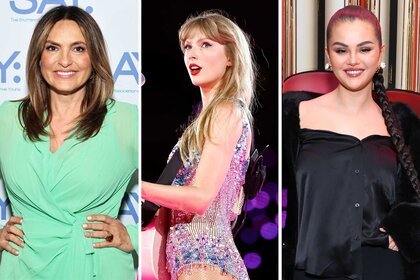 Split images of Mariska Hargitay, Taylor Swift, and Selena Gomez.