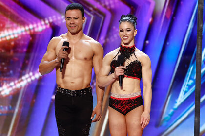 Duo Acero performs on the America's Got Talent stage.