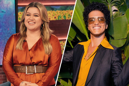 Split image of Kelly Clarkson and Bruno Mars