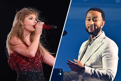 Split images of Taylor Swift and John Legend.