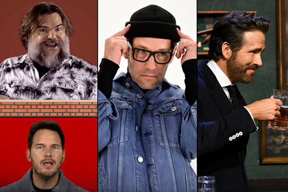 Split image of Jack Black, Chris Pratt, Paul Rudd, and Ryan Reynolds