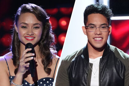 A split of Ddendyl Hoyt on the voice season 6 and Jej Vinson on The Voice season 16