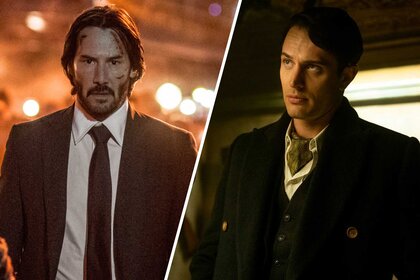 Split images of John Wick and Winston Scott.