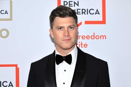 Colin Jost, wearing a black suit, attends the 2023 PEN America Literary Gala.