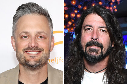 A split of Nate Bargatze and Dave Grohl