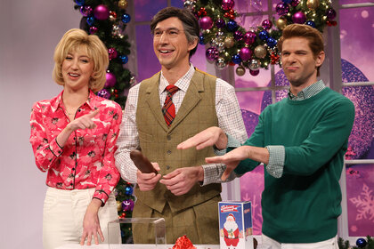 Heidi Gardner Adam Driver and Mikey Day during a sketch on saturday night live episode 1851