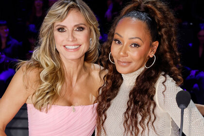 Heidi Klum and Mel B pose together in Season 1 Episode 3 of America's Got Talent: Fantasy League