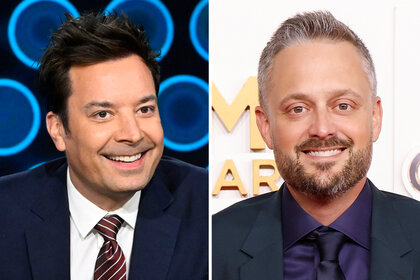 A split of Jimmy Fallon and Nate Bargatze