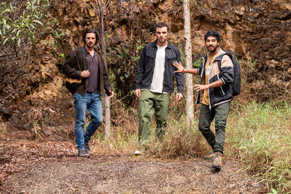 Gavin Lucas and Scott walk through woods on Episode 302 of La Brea