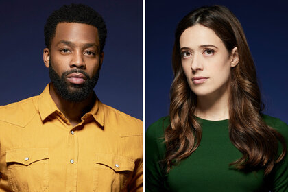 Laroyce Hawkins and Marina Squerciati for a Chicago P.D Season 9 Promo shoot.