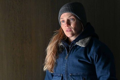 Hailey Upton wears a blue jacket and grey beanie on Chicago P.D. Season 11 Episode 1.