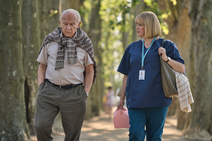 Harvey Keitel and Melanie Lynskey in The Tattooist Of Auschwitz