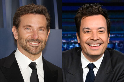 A split featuring Bradley Cooper and Jimmy Fallon.