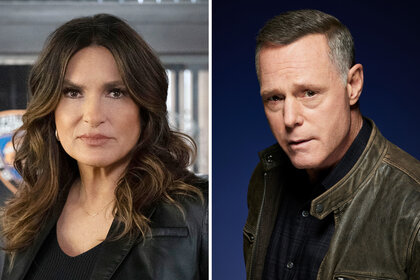 A split of Captain Olivia Benson from Law And Order Svu and Hank Voight from Chicago Pd