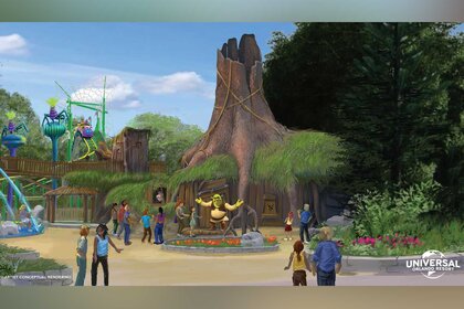 An artists rendering of Shreks Swamp Meet At Dreamworks Land At Universal Orlando Resort