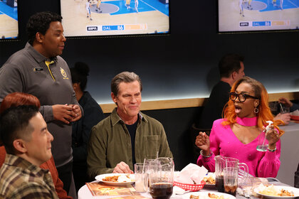 Bowen Yang Kenan Thompson Josh Brolin and Ego Nwodim during a sketch on Saturday Night Live Episode 1858