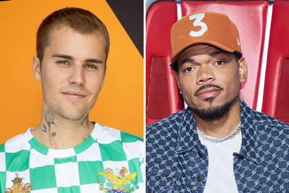 A split of Justin Bieber and Chance The Rapper