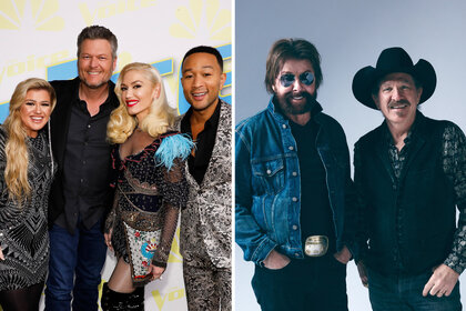 Kelly Clarkson Gwen Stefani Blake Shelton and John Legend split with Brooks and Dunn