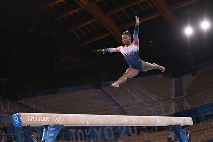 Simone Biles during the balance beam final of the Tokyo 2020 Olympic Games