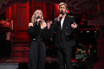 Ryan Gosling and Emily Blunt during Ryan Goslings Monologue on Saturday Night Live Episode 1861