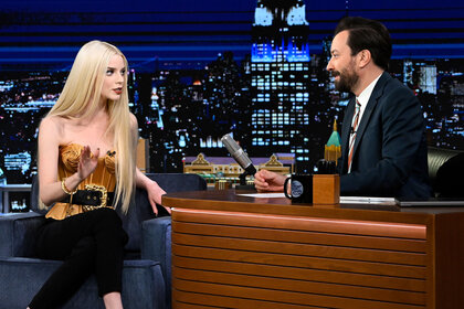 Anya Taylor-Joy appears with host Jimmy Fallon on The Tonight Show Starring Jimmy Fallon Episode 1747