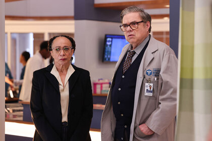 Dr. Daniel Charles and Sharon Goodwin in Chicago Med Season 9 Episode 12.