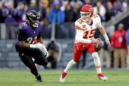 The Kansas City Chiefs and Baltimore Ravens during the second quarter in the AFC Championship Game